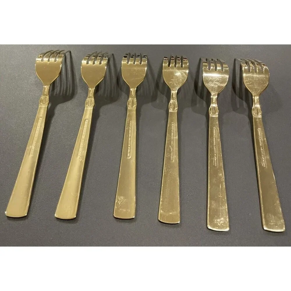 Reed & Barton Sanderling Set Of 6 Dinner Forks Korea Gold Electroplate Stainless